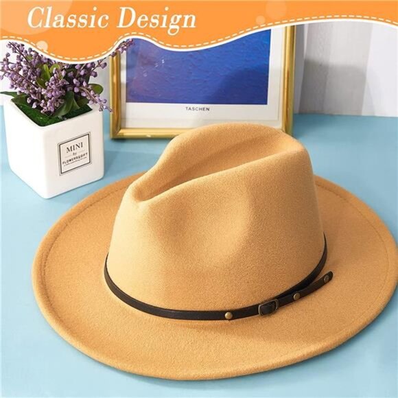6 Pcs Women\'s Felt Hat Wide Brim Panama Hat with Belt Buckle Vintage main image 5